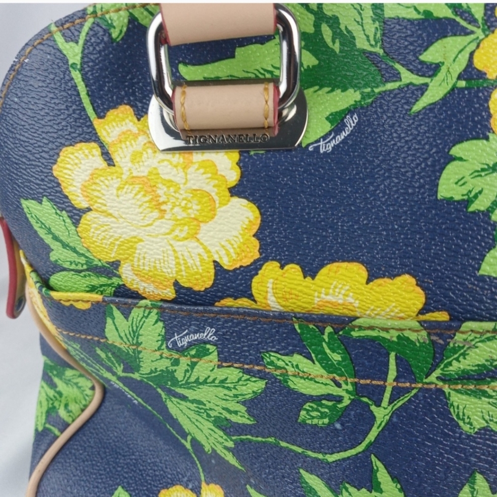 Tignanello Blue Floral Leather Satchel - Picture 3 of 4